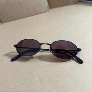 Vtg 90s Stussy Martin Round Oval Sunglasses Metal Frame Black Purple Logo